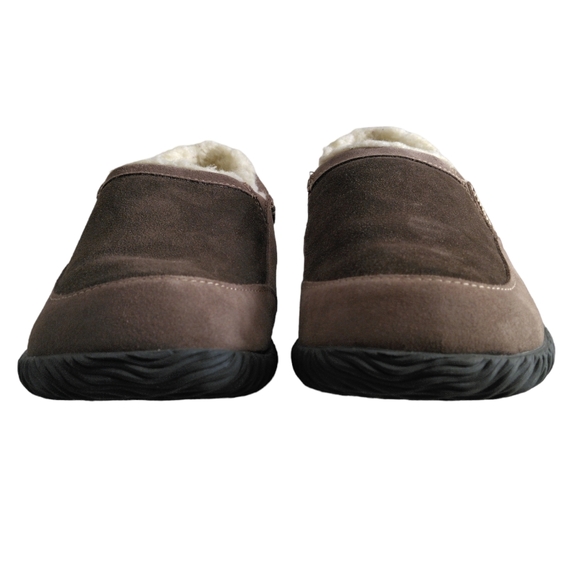 Acorn Comfort Earth Shearling Sheepskin Suede Hard Bottom Bedroom Shoe Slippers - Picture 2 of 16